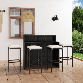 5-Piece Black Garden Bar Set with Cushions