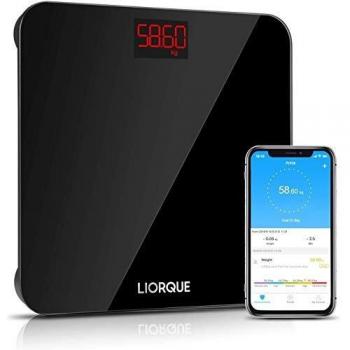 LIORQUE Báscula de Baño Digital con App Báscula Inteligente de Composición Corporal Analizador Digital para Móviles Andriod y iOS, Alta Precisión, Calibración Automática - Negro