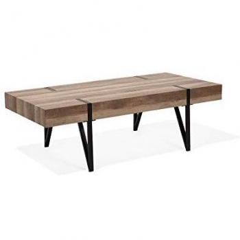 Mesa de centro rectangular industrial Adena MDF marrón con patas de metal horquilla 110 x 60 cm
