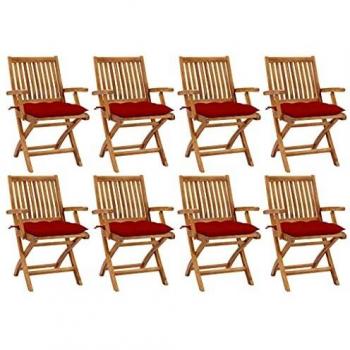 8-Piece Solid Teak Wood Folding Garden Chairs with Cushions