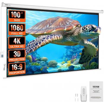 Pantalla de proyector motorizada eléctrica 100 pulgadas 16:9 4K 1080 HD con control remoto y superficie sin arrugas