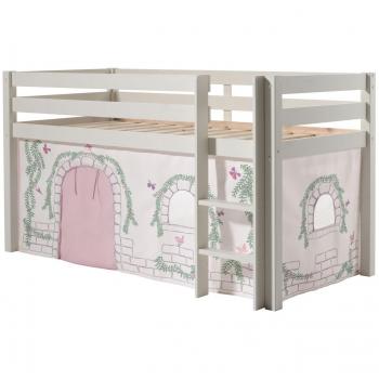 Cama Altillo Pino Macizo 90x200 cm con Textil Birdy y opción de Rampa y Túnel para Niños
