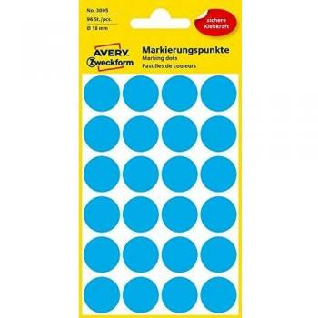 Puntos de marcado autoadhesivos Avery Zweckform 3005, 18 mm, color azul, 96 etiquetas en 4 hojas