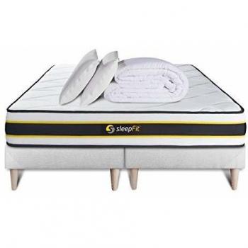 Pack Colchón SLEEPFIT Flexy con Muelles Ensacados y Viscoelástica - 22cm de Altura - Color Blanco - Tamaño: 2x90x200 cm + Somieres Dobles + Edredón