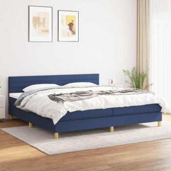 Cama box spring de muelles con colchón azul 200x200 cm en tela