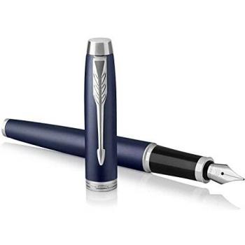 PARKER IM, pluma estilográfica azul mate, con plumín mediano y recambio de tinta azul