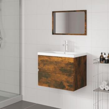 Conjunto de muebles de baño de roble ahumado en madera contrachapada multicapa