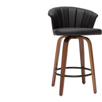 Taburete de bar moderno giratorio negro y madera oscura A65cm Albin