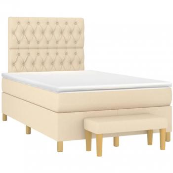 Cama box spring con colchón tela color crema 120x190 cm