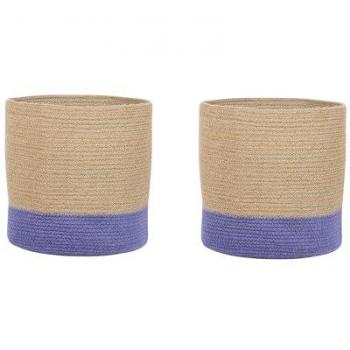 Set de 2 Cestas de Almacenamiento de Algodón Trenzadas Beige y Violeta para Ropa