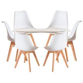 Conjunto de Mesa Rectangular Tower 120 x 80 cm Blanca y Pack de 6 Sillas Synk Basic Blancas