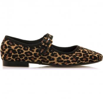 Zapatos Planos de Mujer Camille Marrón con Cierre Hebilla y Puntera Redonda - Mustang Animal Print 59371, Tela, Casual