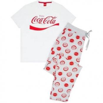 Conjunto de pijama masculino con logotipo de Coca-Cola, color blanco/gris/rojo, talla M