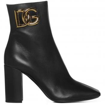 Dolce & Gabbana Women's Heeled Ankle Boots in Black | Size 37.5 (US 7.5) | Printed Nappa Leather | CT1001AQ513 Color 80999