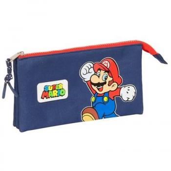 Portatodo Triple Super Mario World Azul Marino 22 x 12 x 3 cm