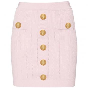 Balmain Women's Buttoned Knitted Skirt in Pink | Size 38 | DF1LB290KB074CO
