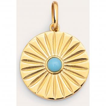Charm Singularu Solei Turquesa - Colgante para Cadena en Latón con Acabado en Baño de Oro de 18 Kt y Piedra Natural, Cierre Asa, Combinable con Collar, Joyas Para Mujer