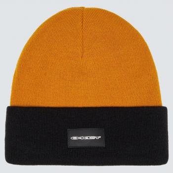 Gorro TC Stretch Logo Oakley - Beanie de una talla, color Blackout Amber Yellow, con diseño elástico y logo de Oakley