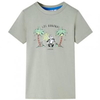 Camiseta Infantil Caqui Claro con Estampado de Mono, Ropa de Manga Corta y Cuello Redondo