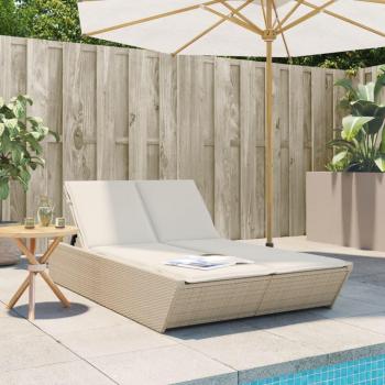 Tumbona doble con cojines de ratán sintético en colores Negro, Marrón y Gris, ideal para jardín, playa, piscina y terraza