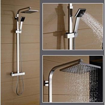 Auralum® Set de Ducha 20x20cm con Termostato Regulable en Altura y unos 82 a 122cm Alcachofa de la Ducha Incluida. Ducha de mano + Ducha