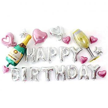 PuTwo Globos 25Pcs Partido Balloons Feliz Cumpleaños Globos Incluyendo Cartas, Corazones y Champaña Globos de Hélio Globos para piatti feste compleanno decorazione partito
