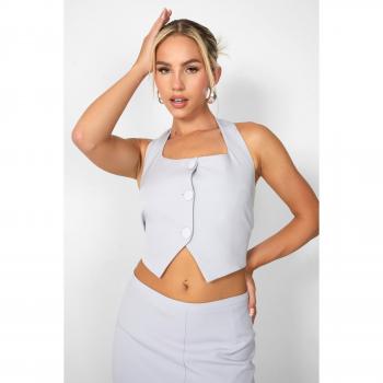 Kaiia Square Neck Waistcoat Top Co-ord in Grey