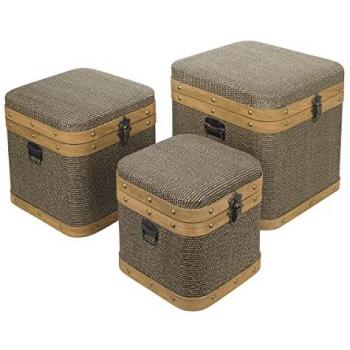 Cajas Vintage de Almacenaje 3 Unidades Gris MDF y PVC - Baúl Maleta Decorativa 41x40x40 cm