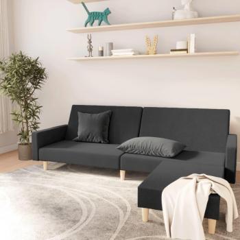 Sofá cama de 2 plazas con taburete para pies en tela gris oscura