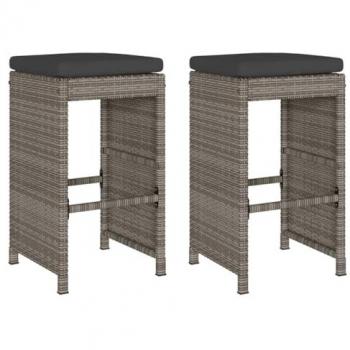 vidaXL Garden Bar Stools with Cushions 2 pcs Grey Poly Rattan