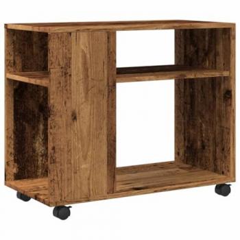 Mesa auxiliar rodante de madera ingeniería envejecido 70x35x60 cm Marrón
