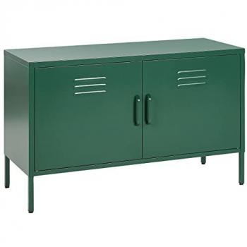 Aparador de metal verde industrial 2 puertas con estantes y patas altas 100 x 40 cm Uria