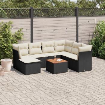8-Piece Black Poly Rattan Garden Sofa Set with Cushions