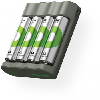 Cargador USB GP B441 con 4 Pilas Recargables AA de 2100 mAh NiMH