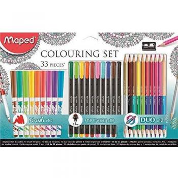 Maped - Rotuladores de Escritura - Graph Peps Kit de Colores - Ideal para Mandalas - Pack con 33 Piezas - Incluye 10 Rotuladores de Colores, 10 Rotuladores Finos, 12 Lápices de Madera y 1 Sacapuntas