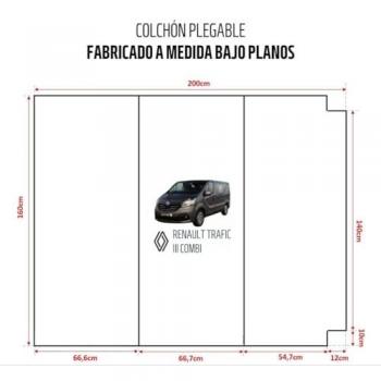 Cama Plegable para Furgonetas Renault Trafic III con Colchón HR de 5cm y Viscoelástica Desenfundable