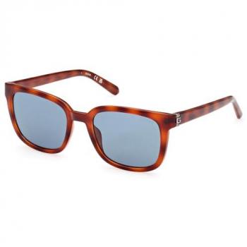 Guess® Elegant Square Sunglasses GU00065 with Blue Lenses, Brown Frame, Size 53 MM