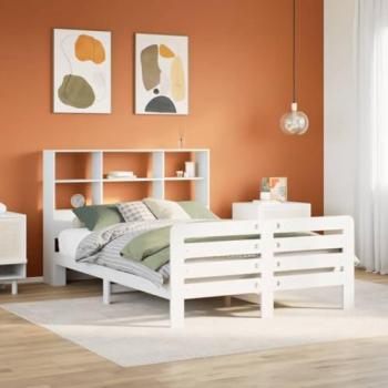 Estructura de cama sin colchón blanca 135x190 cm doble de madera maciza de pino