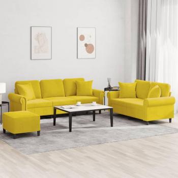 Juego de sofás 3 piezas con cojines de terciopelo amarillo