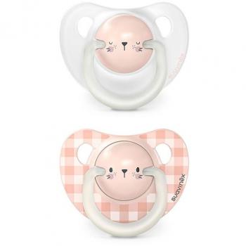 Chupete Suavinex Fisiológicos Noche 6-18 meses, Pack de 2 unidades, diseño Conejito Rosa