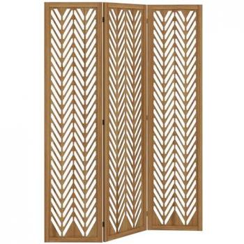 HOMCOM Biombo de 3 Paneles Separador de Ambientes Plegable 120x1,7x170 cm Divisor de Habitación de Madera con Patrones Geométricos para Oficina Dormitorio Natural