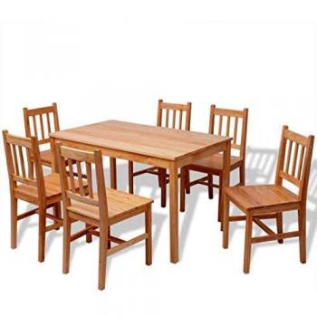 vidaXL Madera de Pino Set de Comedor 7 Piezas Conjunto Mobiliario Salón Dormitorio Sala de Estar Cocina Restaurante Mesa y Sillas Marrón