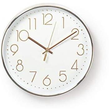 NEDIS CLWA015PC30RE Reloj de Pared Circular | 30 cm de diámetro | Blanco y metálico