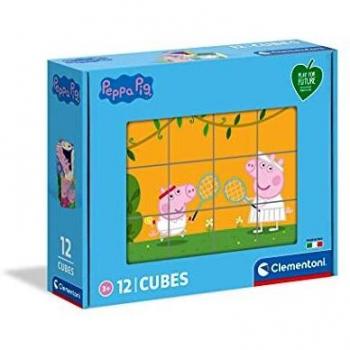 Clementoni Peppa Pig-Puzzle niños de 3 años-Cubos de 12 Piezas-Play For Future-Materiales 100% reciclados-Fabricado en Italia, Rompecabezas Infantiles, Dibujos Animados, Multicolor