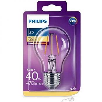 Philips 8718696573815 - Bombilla LED estándar, 4 W, casquillo E27, blanco cálido, transparente