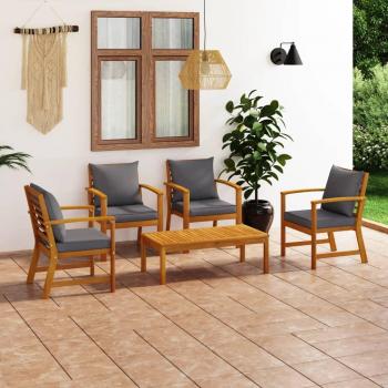 5-Piece Solid Acacia Wood Garden Lounge Set with Cushions