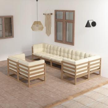 Muebles de jardín 8 pzas y cojines madera maciza pino