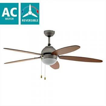EGLO ventilador de techo Susale de 5 aspas con cadena de accionamiento y iluminación y función de verano-invierno, material de las aspas MDF en madera color marrón, plata, motor AC, diámetro 132cm