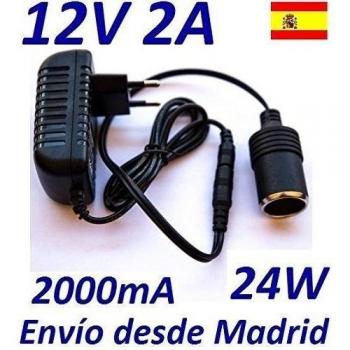 CARGADOR ESP Cargador Corriente 12V 2A 2000mA 24W con Salida para Encendedor Tipo mechero de Coche