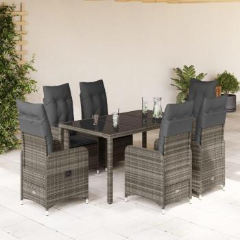 5-Piece Grey Poly Rattan Garden Bistro Set with Cushions